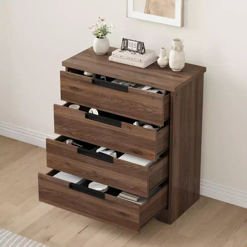 Cassettiera a 4 cassetti per camera da letto, comodino a 4 cassetti Nightsnad con maniglie incassate, armadio-cassettiera in legno per soggiorno e ingresso