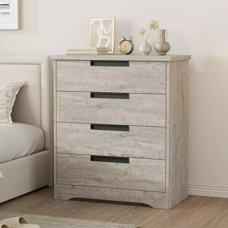 4 Drawer Dresser for Bedroom, Nightsnad 4 Chest of Drawers with Embedded Handles Design, Wooden Dresser Closet for Living Room Entryway