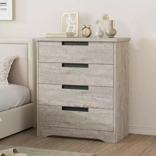 4 Drawer Dresser for Bedroom, Nightsnad 4 Chest of Drawers with Embedded Handles Design, Wooden Dresser Closet for Living Room Entryway