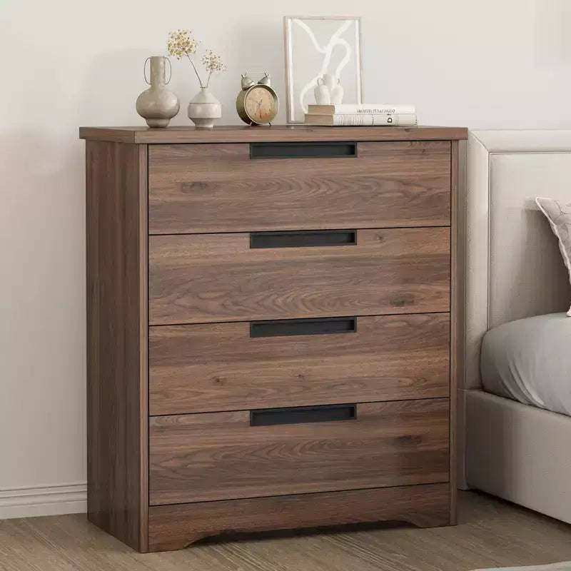 Cassettiera a 4 cassetti per camera da letto, comodino a 4 cassetti Nightsnad con maniglie incassate, armadio-cassettiera in legno per soggiorno e ingresso