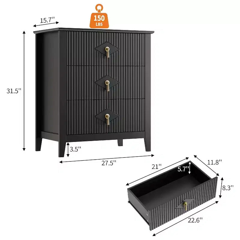 2 comodini in legno con scanalature per camera da letto, comodini a 3 cassetti, cassettiera moderna, tavolino contenitore per soggiorno, corridoio, ingresso