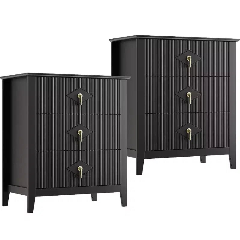 2 comodini in legno con scanalature per camera da letto, comodini a 3 cassetti, cassettiera moderna, tavolino contenitore per soggiorno, corridoio, ingresso