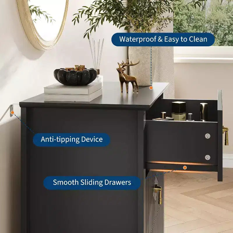 2 comodini in legno con scanalature per camera da letto, comodini a 3 cassetti, cassettiera moderna, tavolino contenitore per soggiorno, corridoio, ingresso