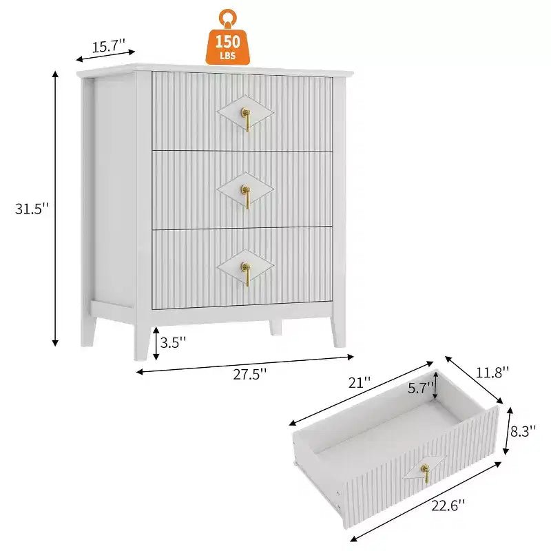 2 comodini in legno con scanalature per camera da letto, comodini a 3 cassetti, cassettiera moderna, tavolino contenitore per soggiorno, corridoio, ingresso