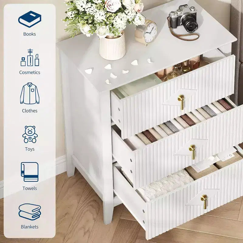 2 comodini in legno con scanalature per camera da letto, comodini a 3 cassetti, cassettiera moderna, tavolino contenitore per soggiorno, corridoio, ingresso
