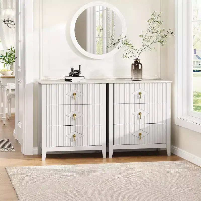 2 comodini in legno con scanalature per camera da letto, comodini a 3 cassetti, cassettiera moderna, tavolino contenitore per soggiorno, corridoio, ingresso