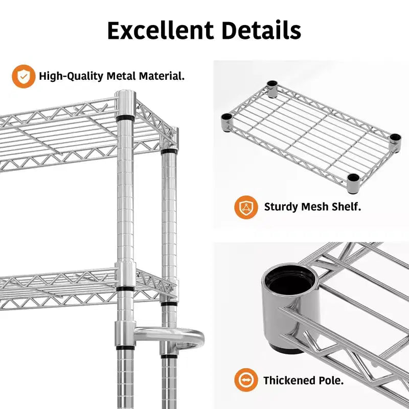 Scaffalatura Metallica a 5 Ripiani con Ruote, 1100 LBS Scaffale Regolabile in Filo Metallico con Maniglia Laterale per Appendere, Organizzatore Mobile a Ripiani
