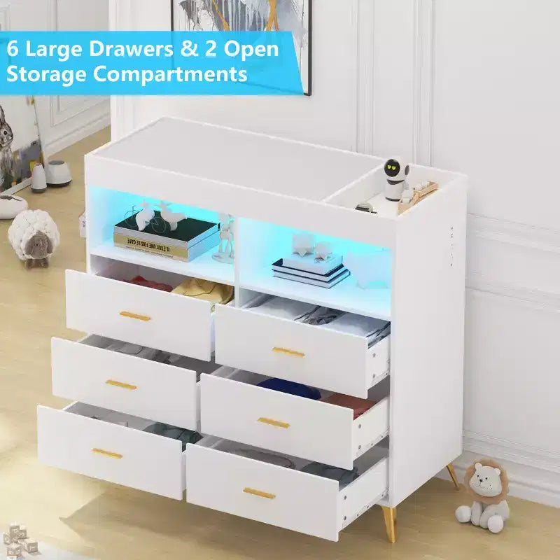 Comò 6 cassetti convertibile per neonati con fasciatoio e materassino  Comò moderno per la cameretta dei neonati per gli articoli essenziali, design tecnologico