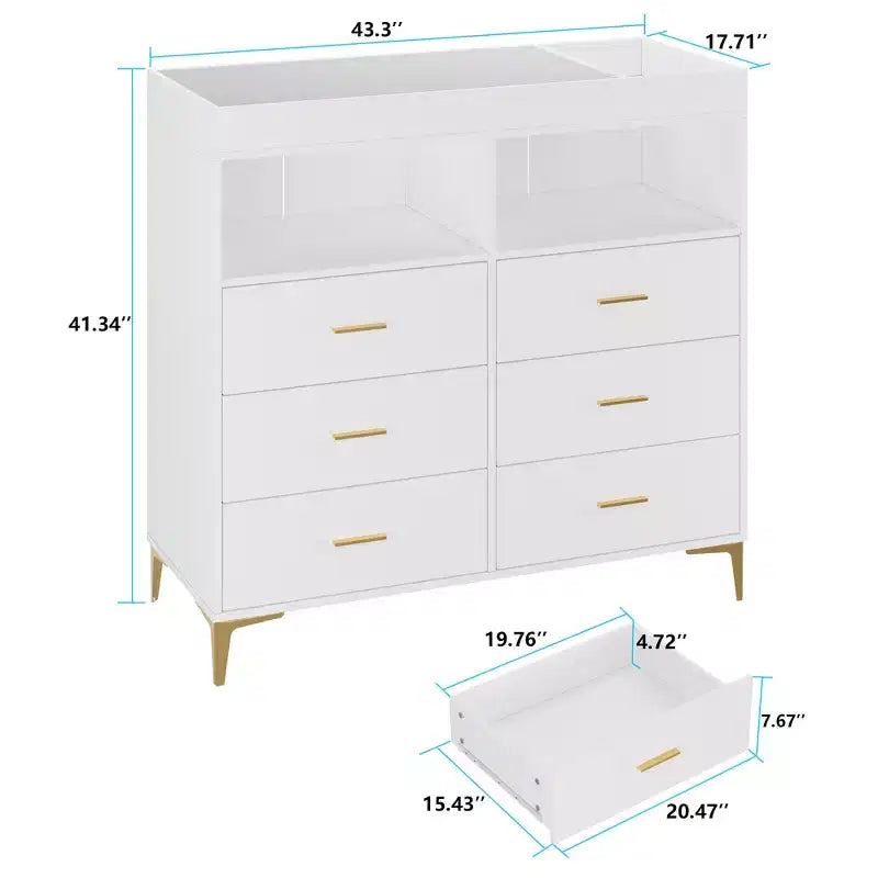 Comò 6 cassetti convertibile per neonati con fasciatoio e materassino  Comò moderno per la cameretta dei neonati per gli articoli essenziali, design tecnologico