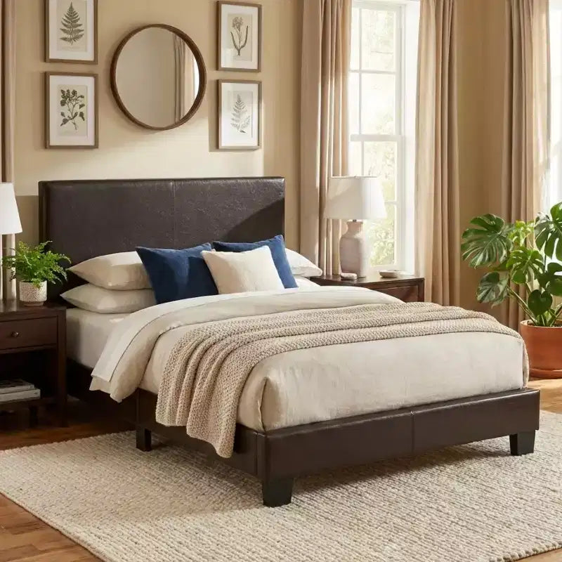 Telaio per letto a piattaforma rivestito in similpelle Lucas Modern Classic con testiera regolabile