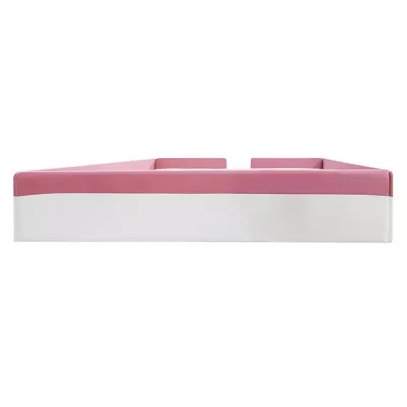 Struttura Divano Letto King Size Rivestito in PU con Recinzione e Scale, Rosa+Bianco
