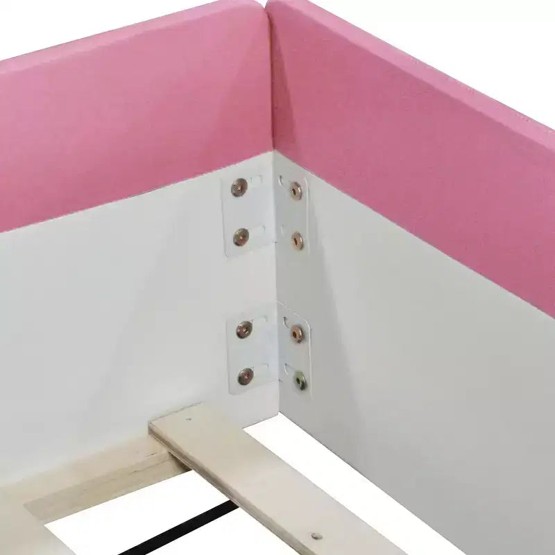 Struttura Divano Letto King Size Rivestito in PU con Recinzione e Scale, Rosa+Bianco