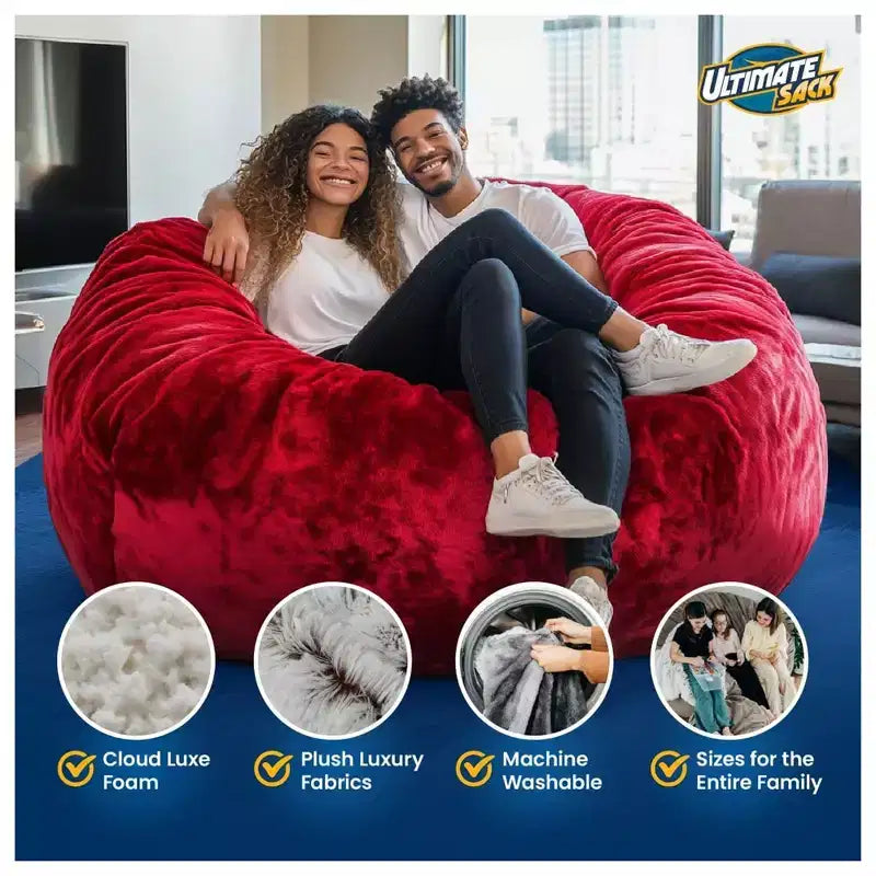 Poltrona sacco Ultimate Sack Lounger, divanetto interno extra large confortevole, in pelliccia sintetica color avorio