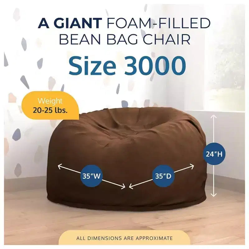 Poltrona sacco Ultimate Sack 3 piedi, poltrona oversize da interno, in pelle scamosciata marrone
