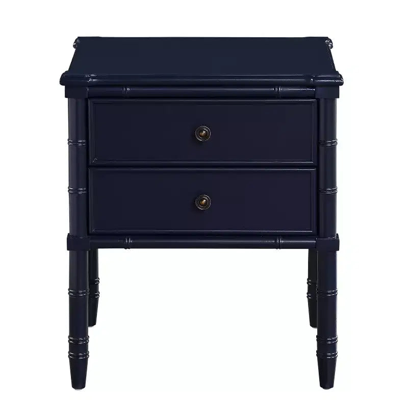 Comodino Ellison Blu Notte: Stile Costiero, 2 Cassetti, Struttura in MDF e Pioppo, 63,5 cm A x 58,4 cm L