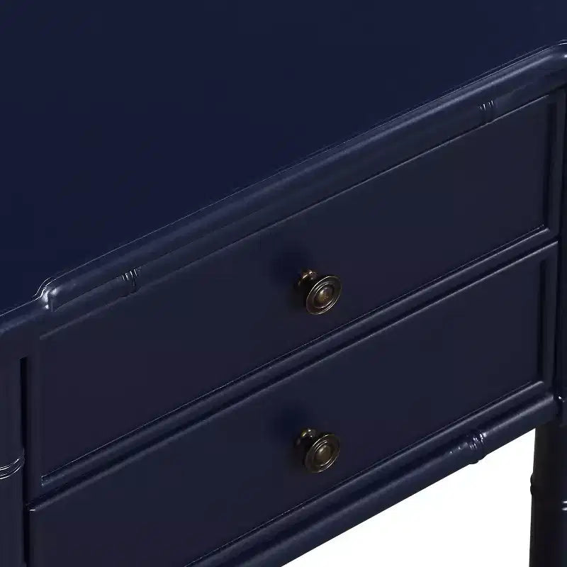 Comodino Ellison Blu Notte: Stile Costiero, 2 Cassetti, Struttura in MDF e Pioppo, 63,5 cm A x 58,4 cm L