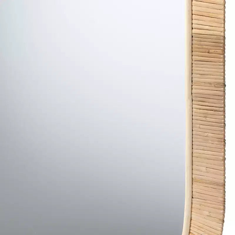 Specchio ovale Bella moderno bohémien in mogano marrone naturale e rattan naturale