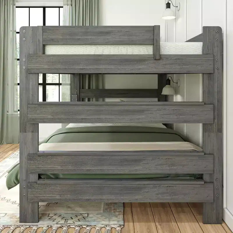 Letto a castello, struttura letto a castello Queen-Over-Queen per bambini, letto a castello in legno massiccio per bambini, nessuna molla a scatola necessaria