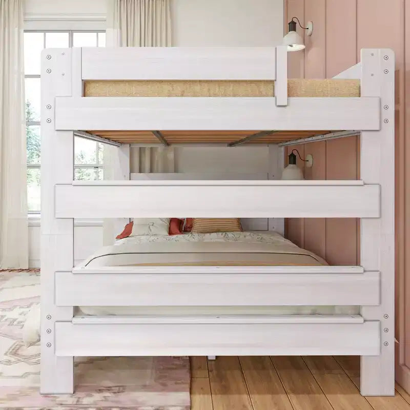 Letto a castello, struttura letto a castello Queen-Over-Queen per bambini, letto a castello in legno massiccio per bambini, nessuna molla a scatola necessaria