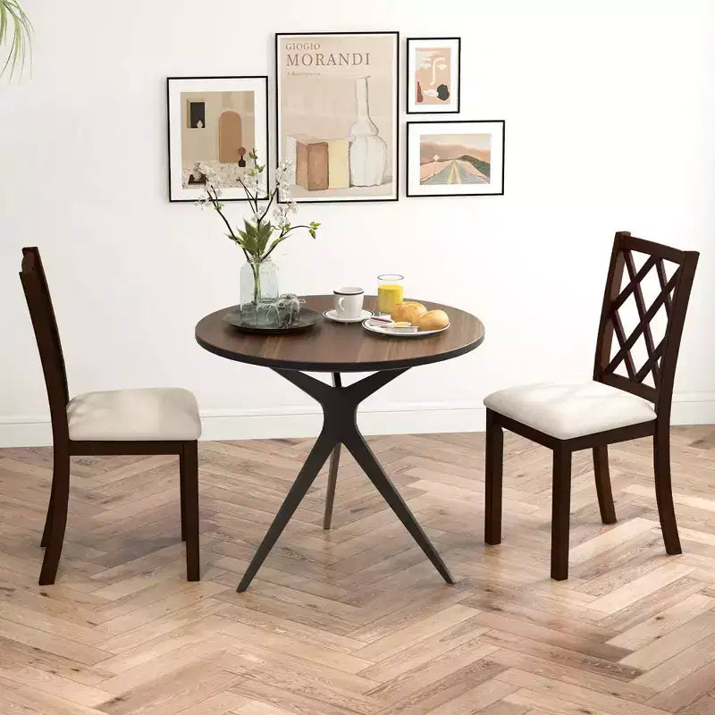 Sedie da pranzo in legno, sedia da cucina con schienale inclinato, marrone ciliegia