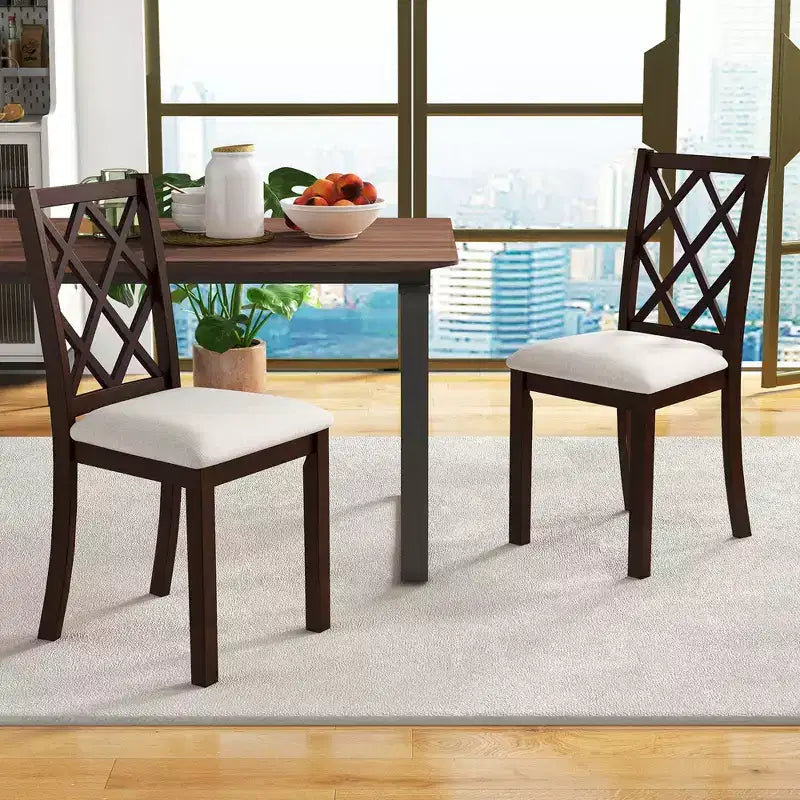 Sedie da pranzo in legno, sedia da cucina con schienale inclinato, marrone ciliegia