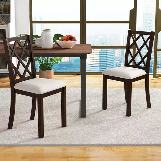 Sedie da pranzo in legno, sedia da cucina con schienale inclinato, marrone ciliegia