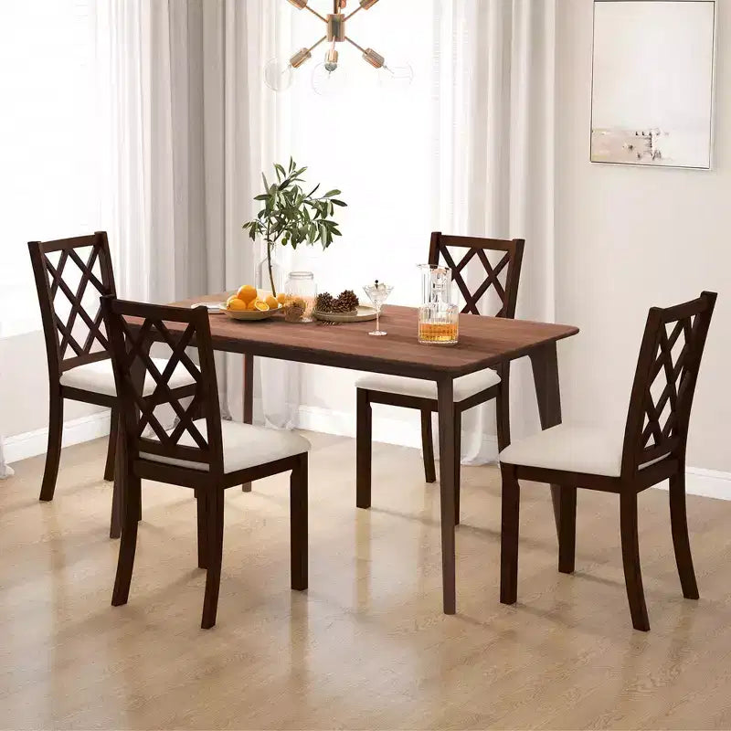 Sedie da pranzo in legno, sedia da cucina con schienale inclinato, marrone ciliegia