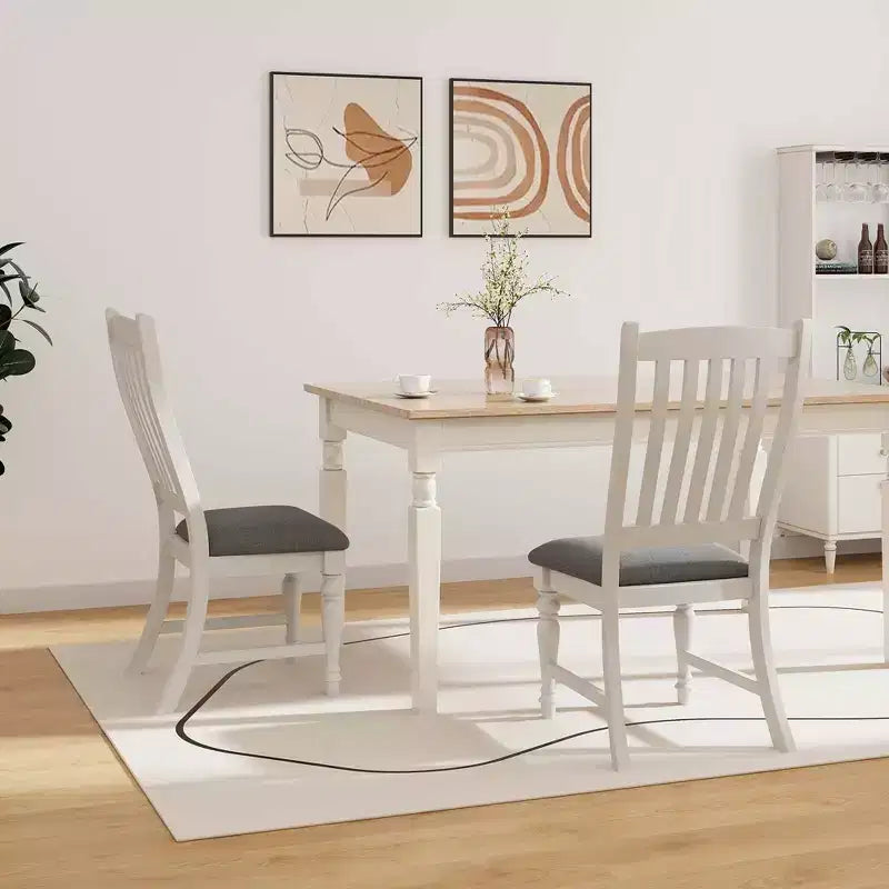 Sedie da pranzo con gambe in legno massello e seduta imbottita, sedia laterale da cucina bianca e grigia
