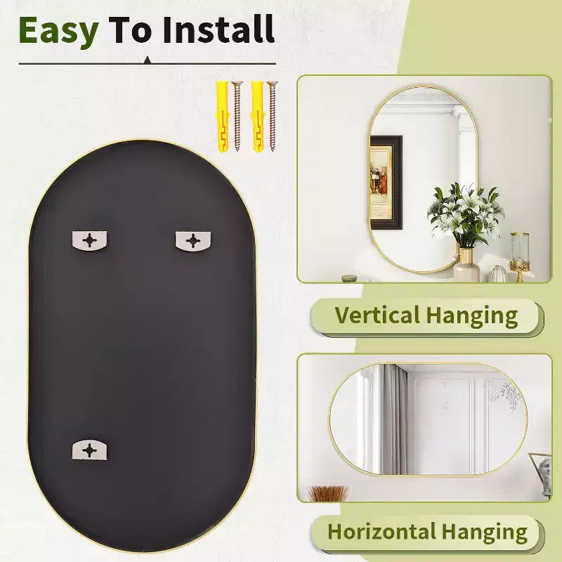 Specchio ovale da parete HOMLUX 20x36/22x38 a forma di pillola, per bagno, a figura intera, orizzontale verticale