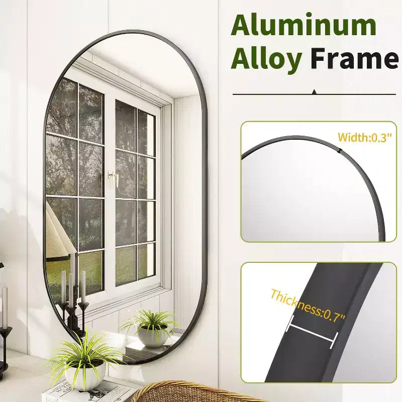 Specchio ovale da parete HOMLUX 20x36/22x38 a forma di pillola, per bagno, a figura intera, orizzontale verticale