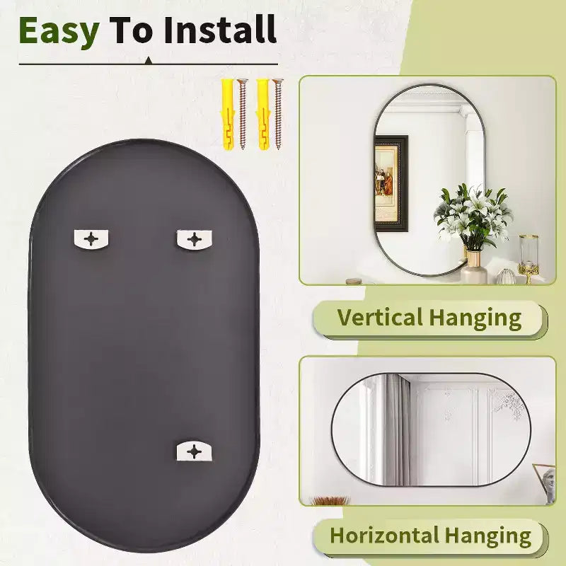 Specchio ovale da parete HOMLUX 20x36/22x38 a forma di pillola, per bagno, a figura intera, orizzontale verticale