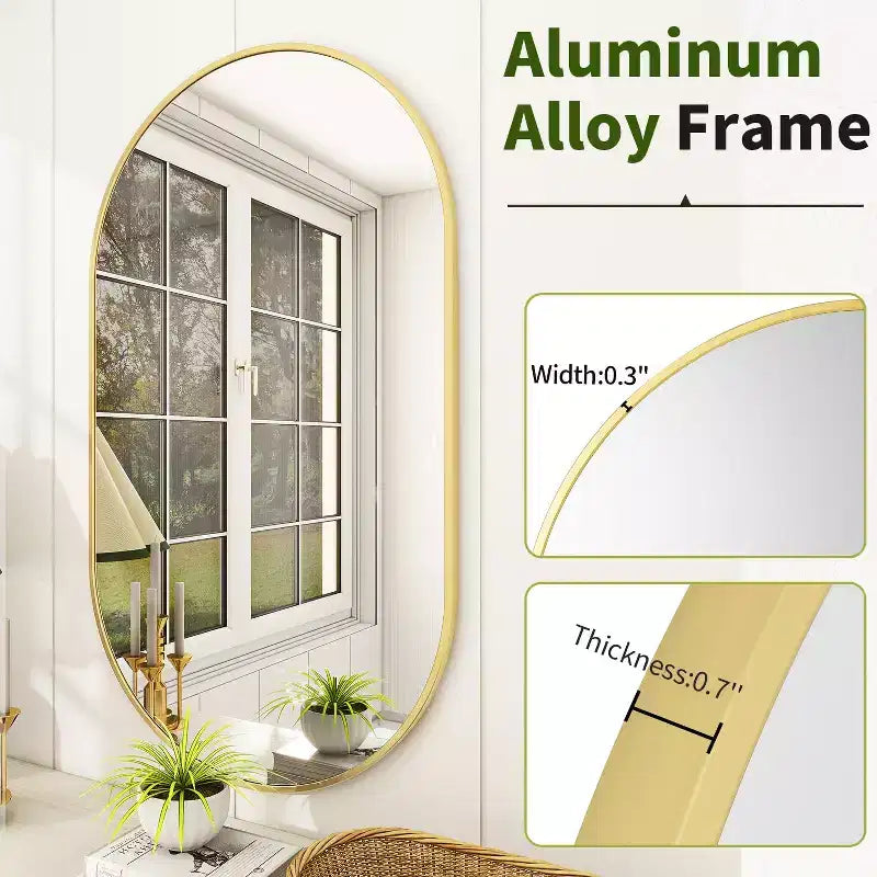 Specchio ovale da parete HOMLUX 20x36/22x38 a forma di pillola, per bagno, a figura intera, orizzontale verticale