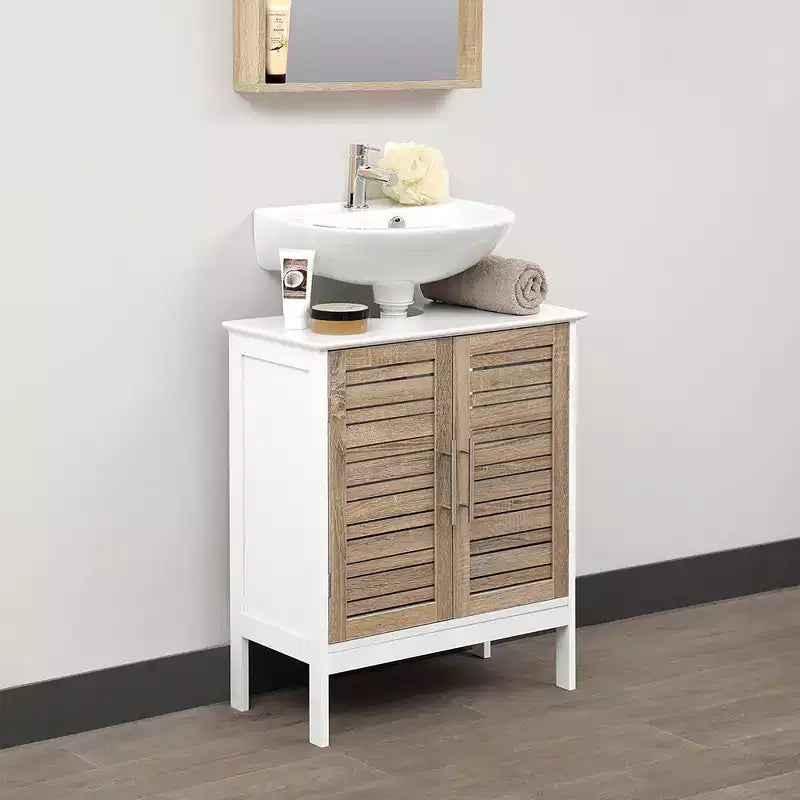 Mobiletto sottolavabo da bagno con 2 ante e ripiano, mobiletto da bagno senza lavabo a colonna