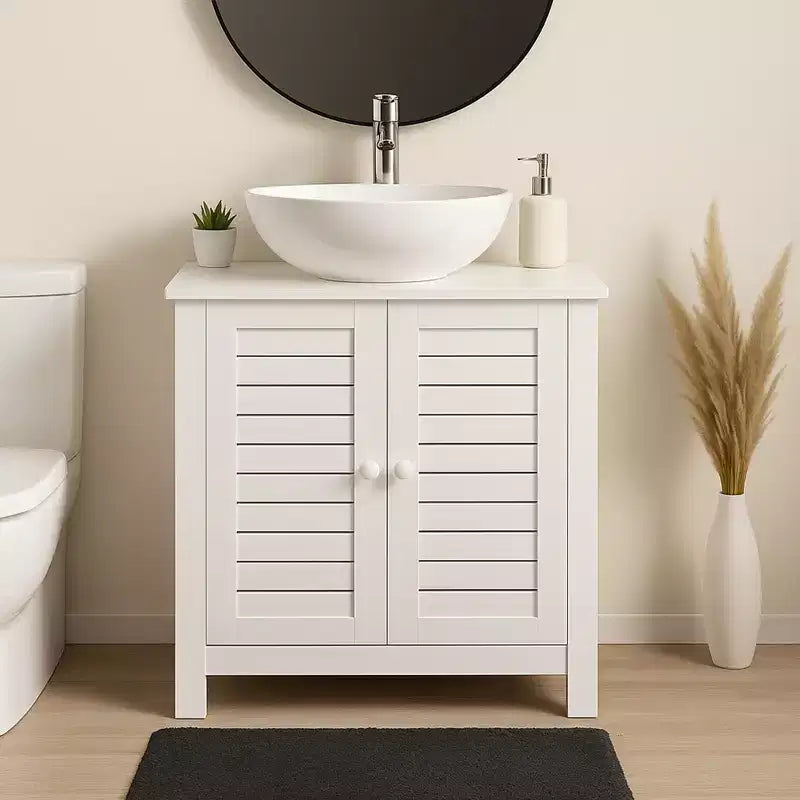 Mobiletto sottolavabo da bagno con 2 ante e ripiano, mobiletto da bagno senza lavabo a colonna