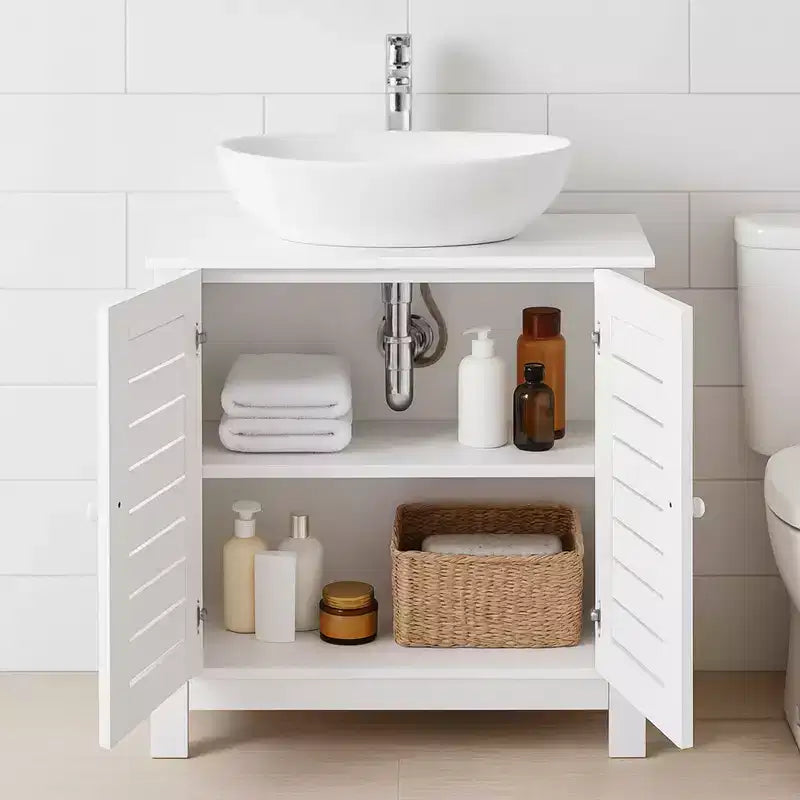 Mobiletto sottolavabo da bagno con 2 ante e ripiano, mobiletto da bagno senza lavabo a colonna
