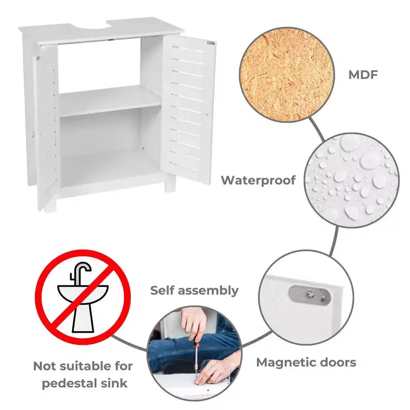 Mobiletto sottolavabo da bagno con 2 ante e ripiano, mobiletto da bagno senza lavabo a colonna