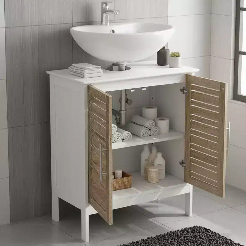 Mobiletto sottolavabo da bagno con 2 ante e ripiano, mobiletto da bagno senza lavabo a colonna