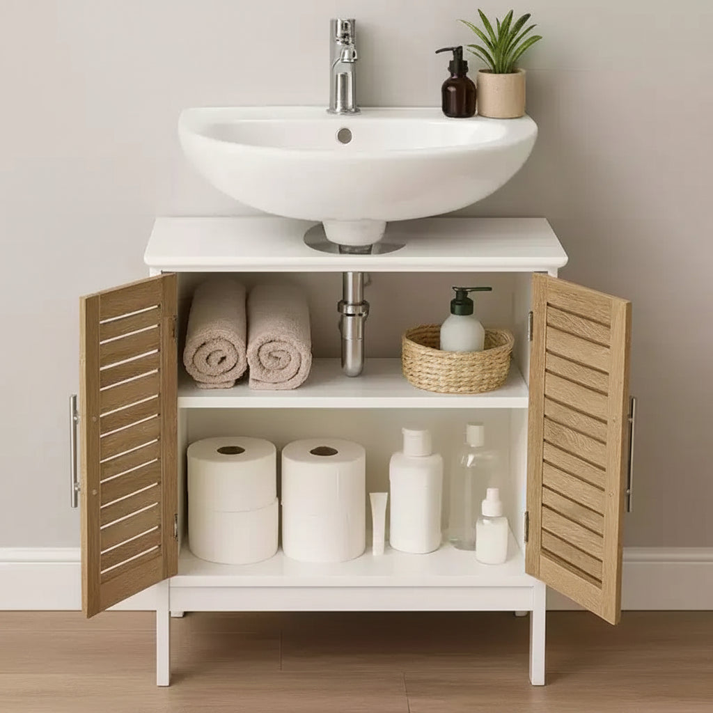 Mobiletto sottolavabo da bagno con 2 ante e ripiano, mobiletto da bagno senza lavabo a colonna