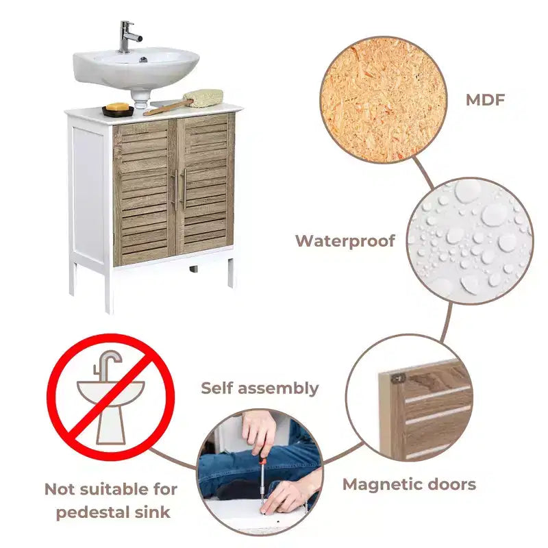 Mobiletto sottolavabo da bagno con 2 ante e ripiano, mobiletto da bagno senza lavabo a colonna