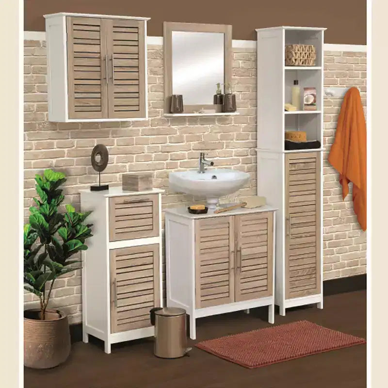 Mobiletto sottolavabo da bagno con 2 ante e ripiano, mobiletto da bagno senza lavabo a colonna
