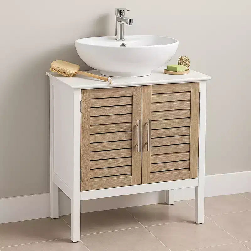 Mobiletto sottolavabo da bagno con 2 ante e ripiano, mobiletto da bagno senza lavabo a colonna