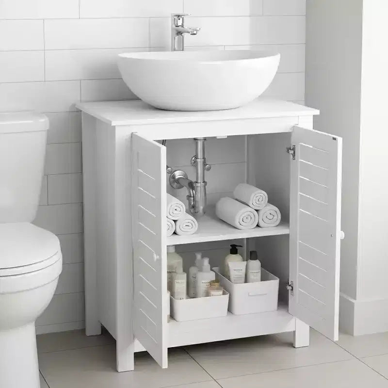 Mobiletto sottolavabo da bagno con 2 ante e ripiano, mobiletto da bagno senza lavabo a colonna